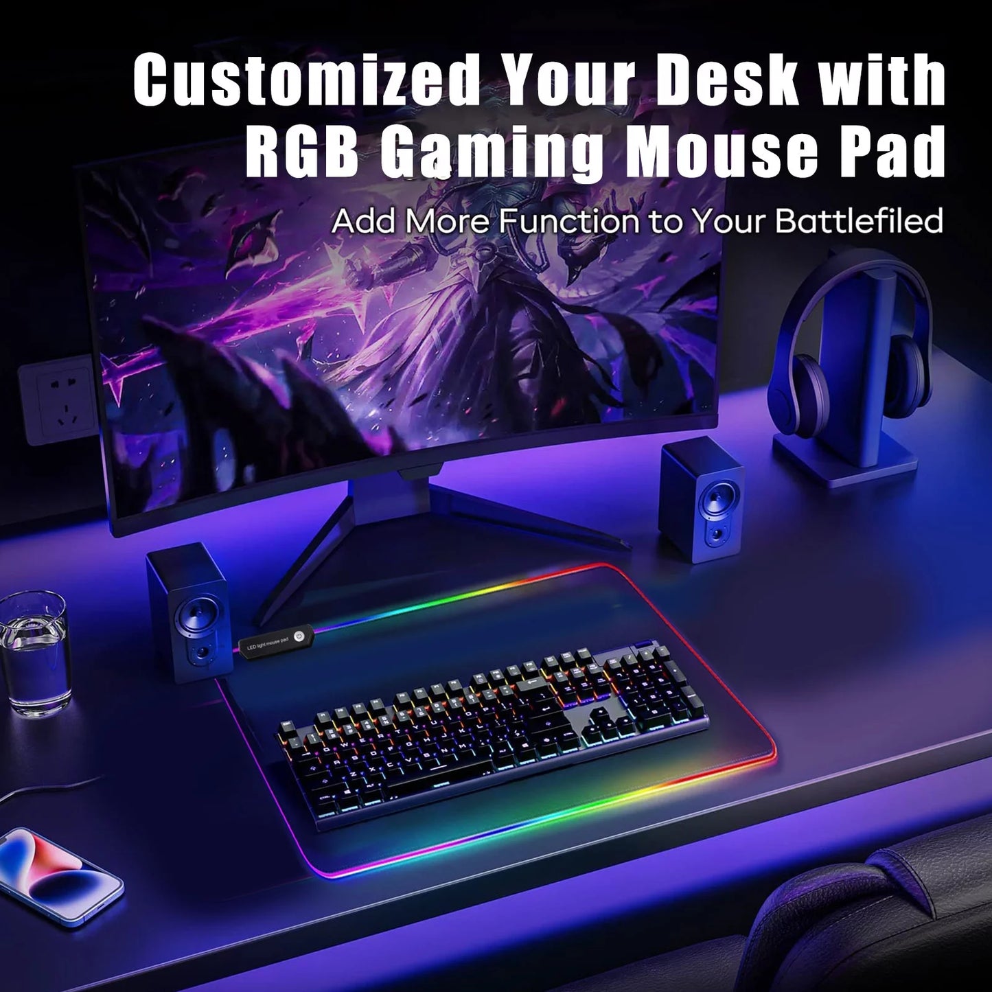 RGB Large Gaming Mouse Pad, Extended Thick LED Keyboard Pad with 9 Lighting Modes, Anti-Slip Waterproof Oversized Computer Mouse Pad Mat, Xl/9.8X11.8Inch, Black