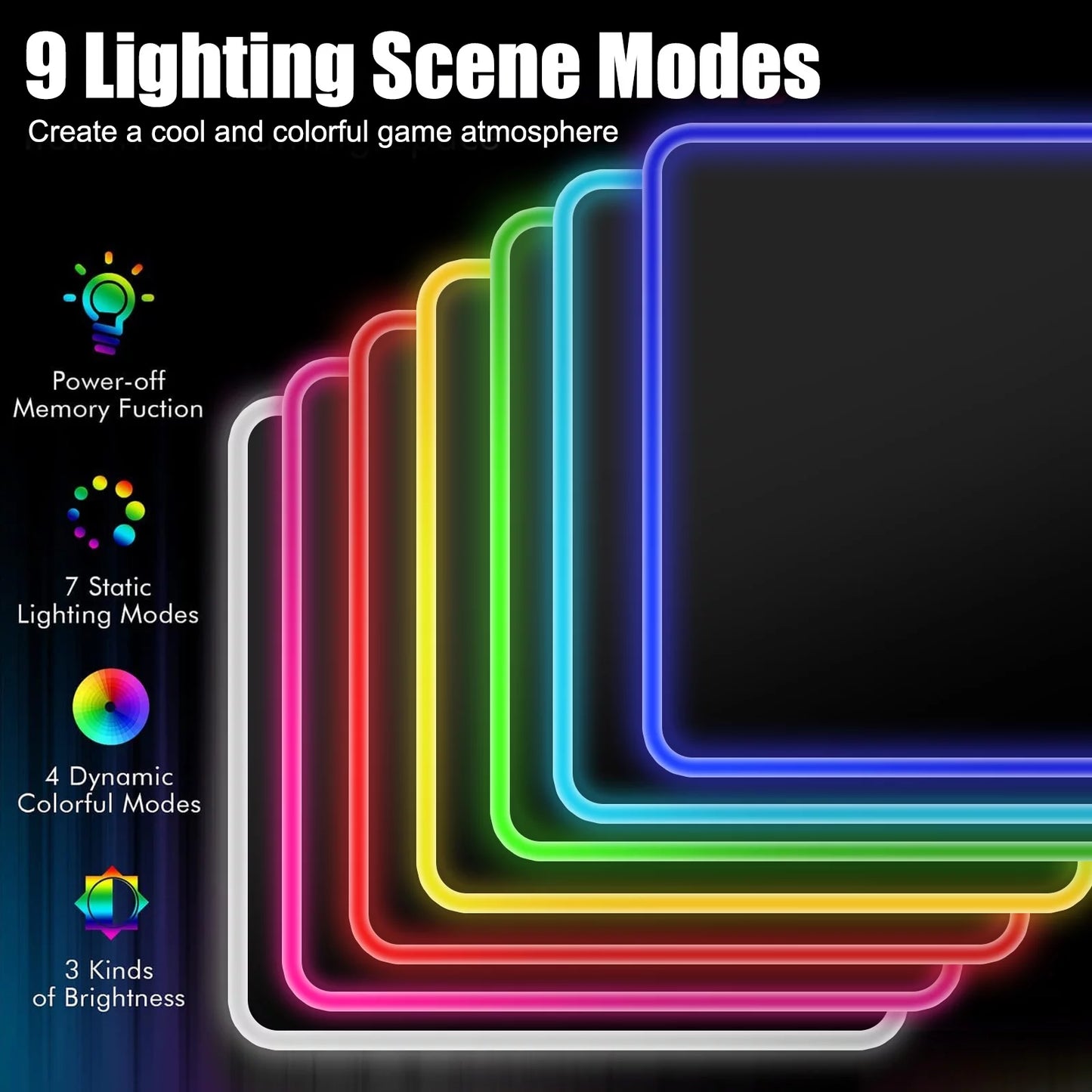 RGB Large Gaming Mouse Pad, Extended Thick LED Keyboard Pad with 9 Lighting Modes, Anti-Slip Waterproof Oversized Computer Mouse Pad Mat, Xl/9.8X11.8Inch, Black