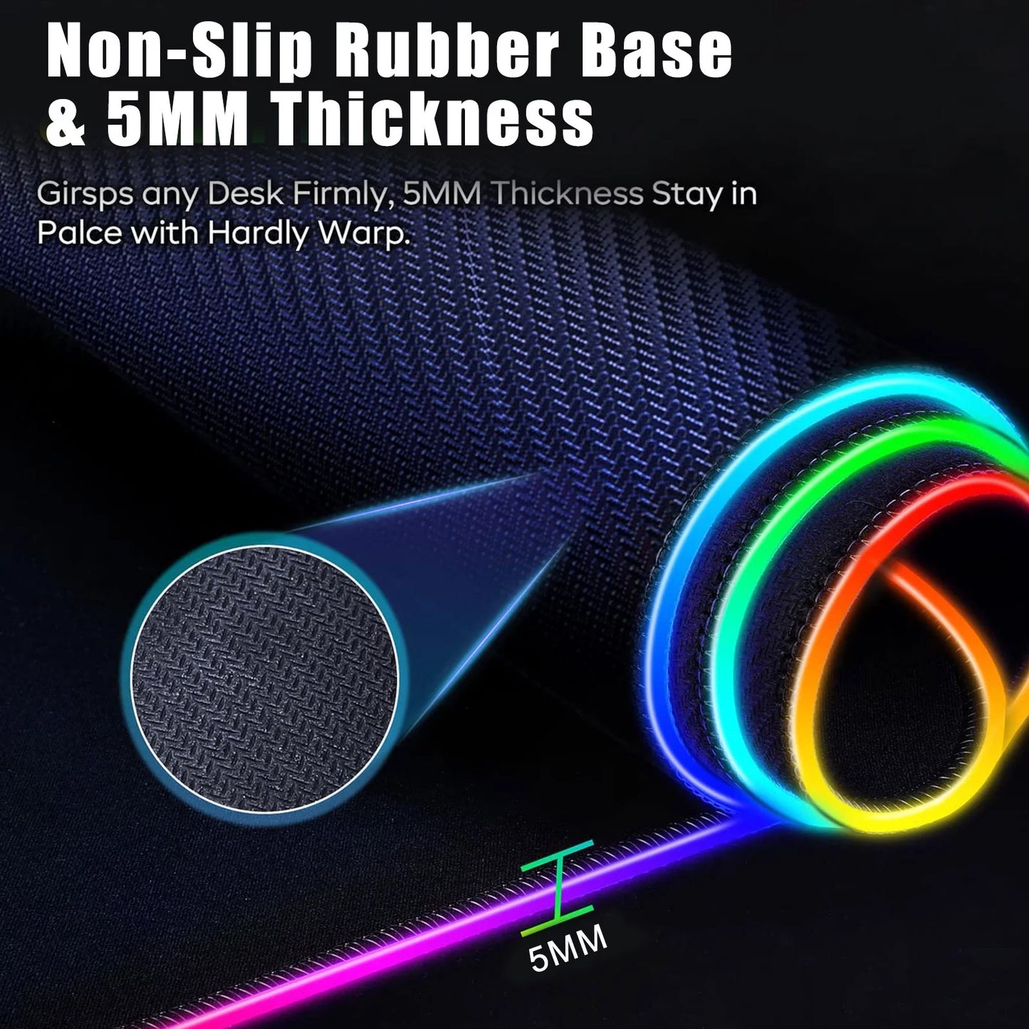 RGB Large Gaming Mouse Pad, Extended Thick LED Keyboard Pad with 9 Lighting Modes, Anti-Slip Waterproof Oversized Computer Mouse Pad Mat, Xl/9.8X11.8Inch, Black