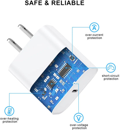 Iphone Fast Charger, 3 Pack [Apple Mfi Certified] PD 20W Type C Fast Charger Block with 6FT USB C to Lightning Fast Charging Data Sync Cable Compatible for Iphone 14 13 12 11 Pro Max XS XR X 8 Ipad