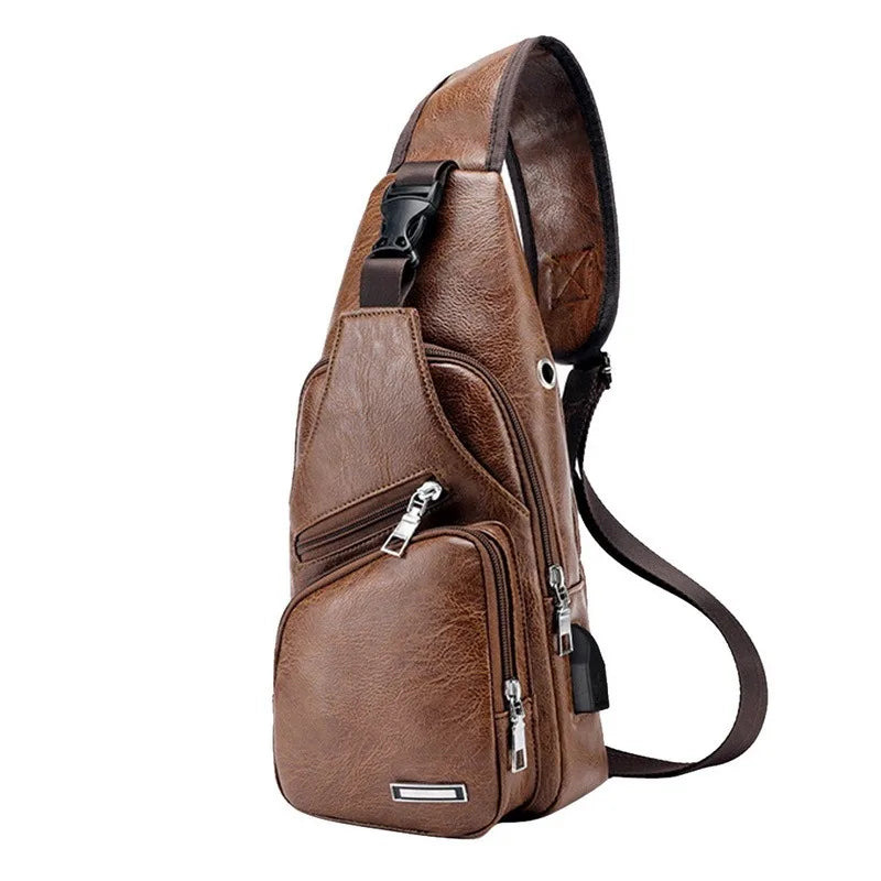 Travel Men'S Crossbody Bags USB Chest Bag Designer Messenger Bag Leather Shoulder Bags Diagonal Package New Back Pack