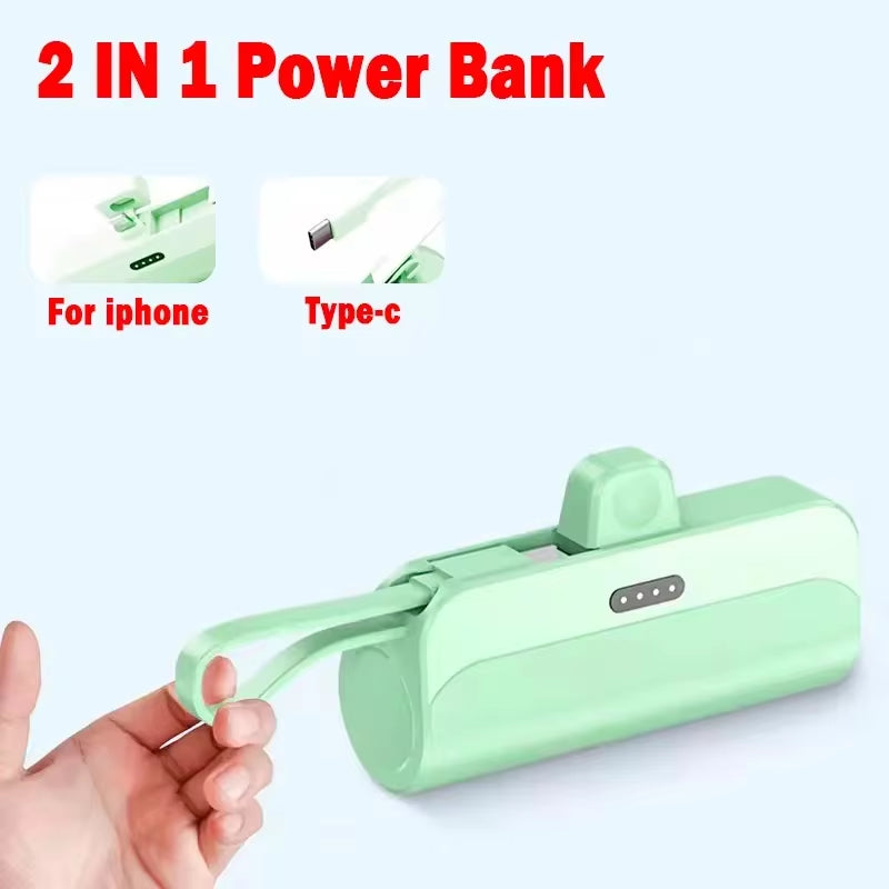 10000Mah Mini Capsule Power Bank 2 in 1 Built in Cable Large Capacity Fast Charging External Battery Plug Play for Iphone Type-C